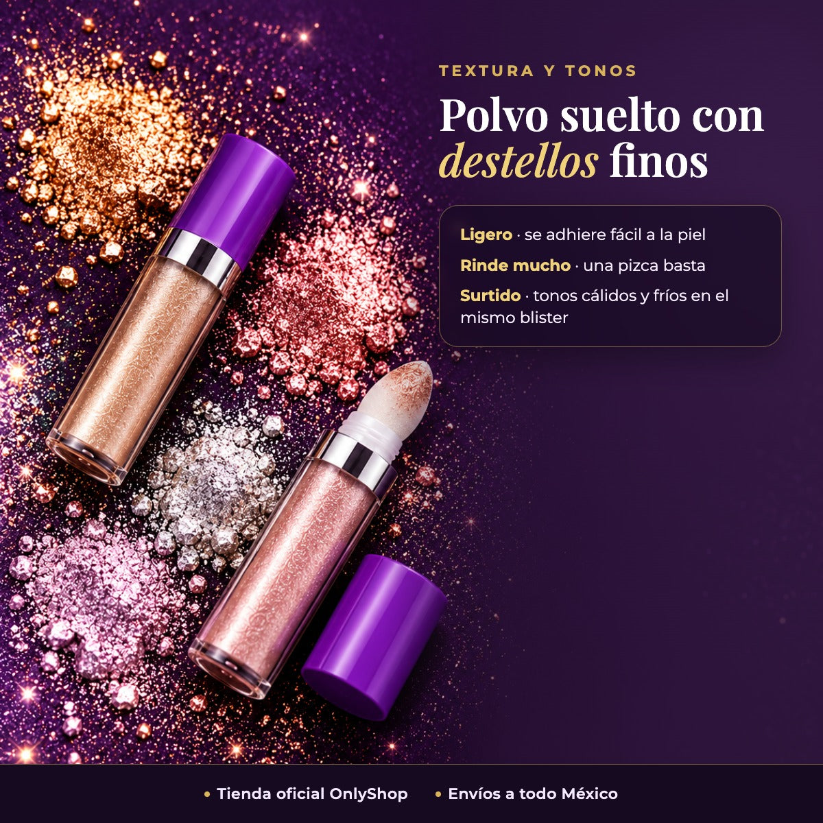 Textura y tonos del polvo iluminador
