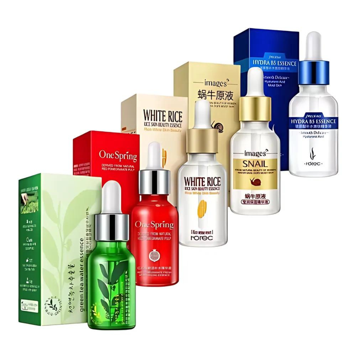 5 Serum Acido Hialuronico White Rice Te Verde Granada Snail OnlyShop Mexico