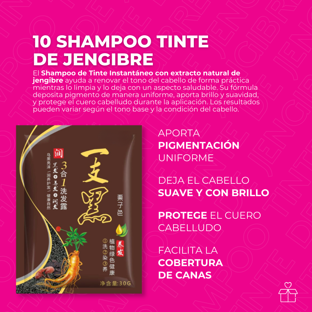 10 Shampoo Tinte Instantáneo de Jengibre