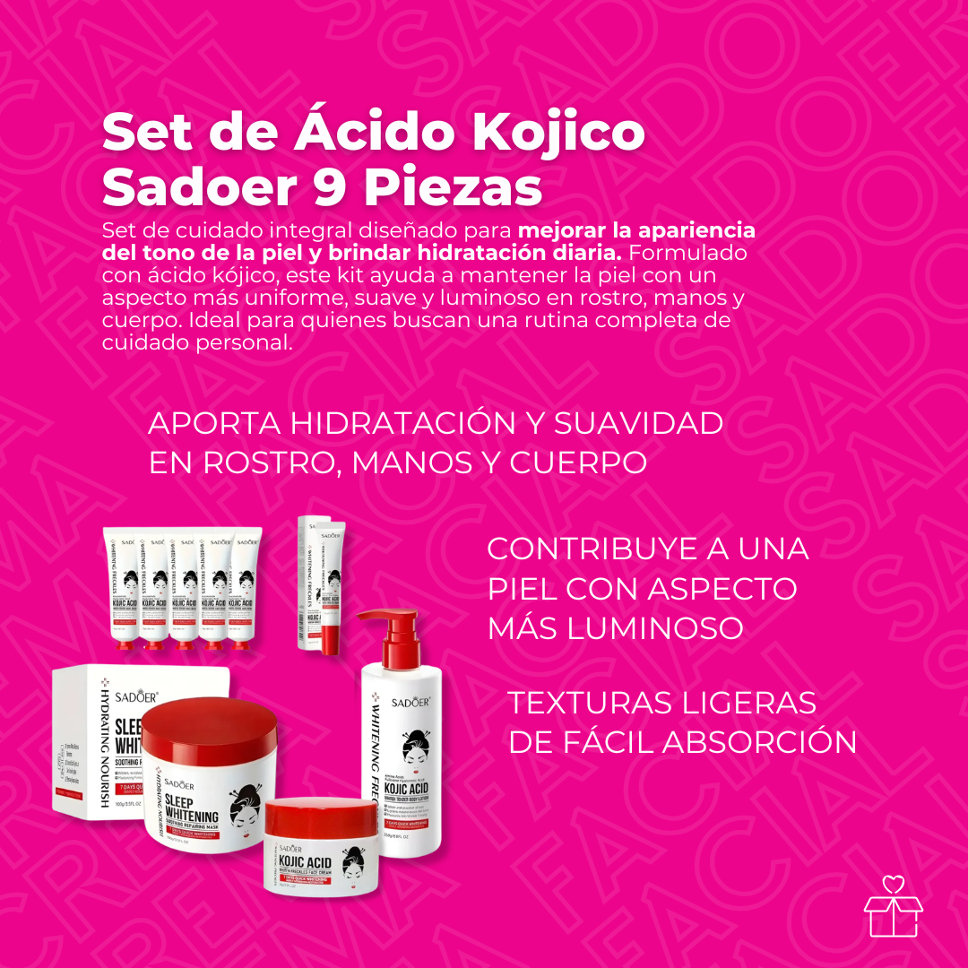Set Manchas Aclarante Crema Ácido Kojico Sadoer 9 Piezas
