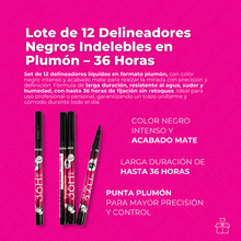 Cargar imagen en el visor de la galería, Lote de 12 Delineadores Negros Indelebles en Plumón – Larga Duración 36H
