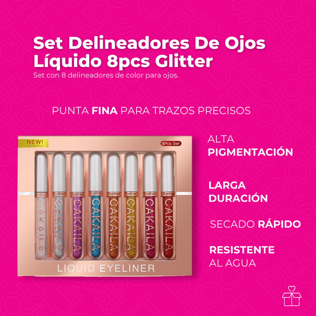 Set Delineadores De Ojos Líquido 8pcs Glitter