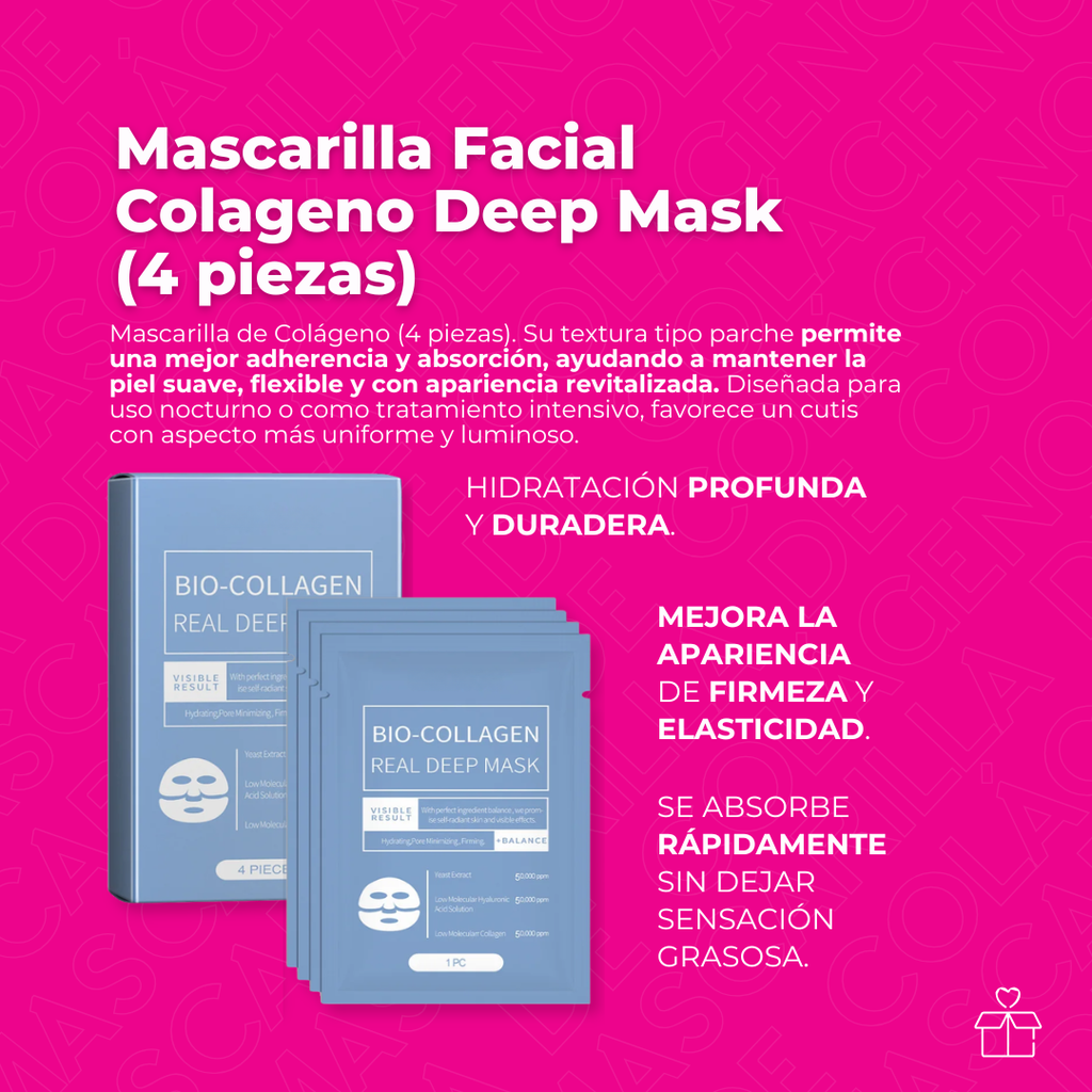 Mascarilla Facial Colageno Bio Collagen Mask Caja Deep Mask 4pzas