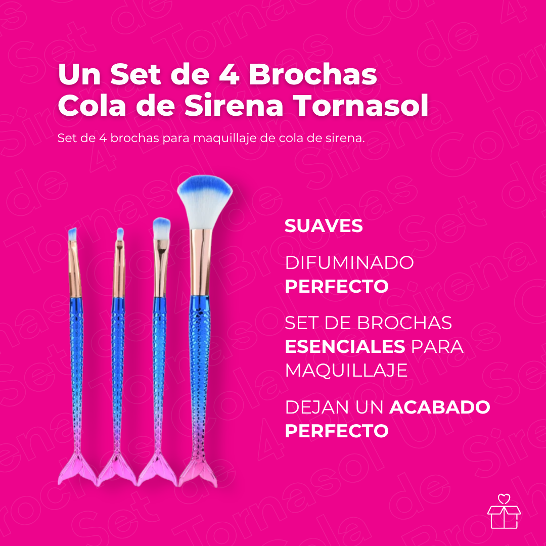 Un Set de 4 Brochas Cola de Sirena Tornasol