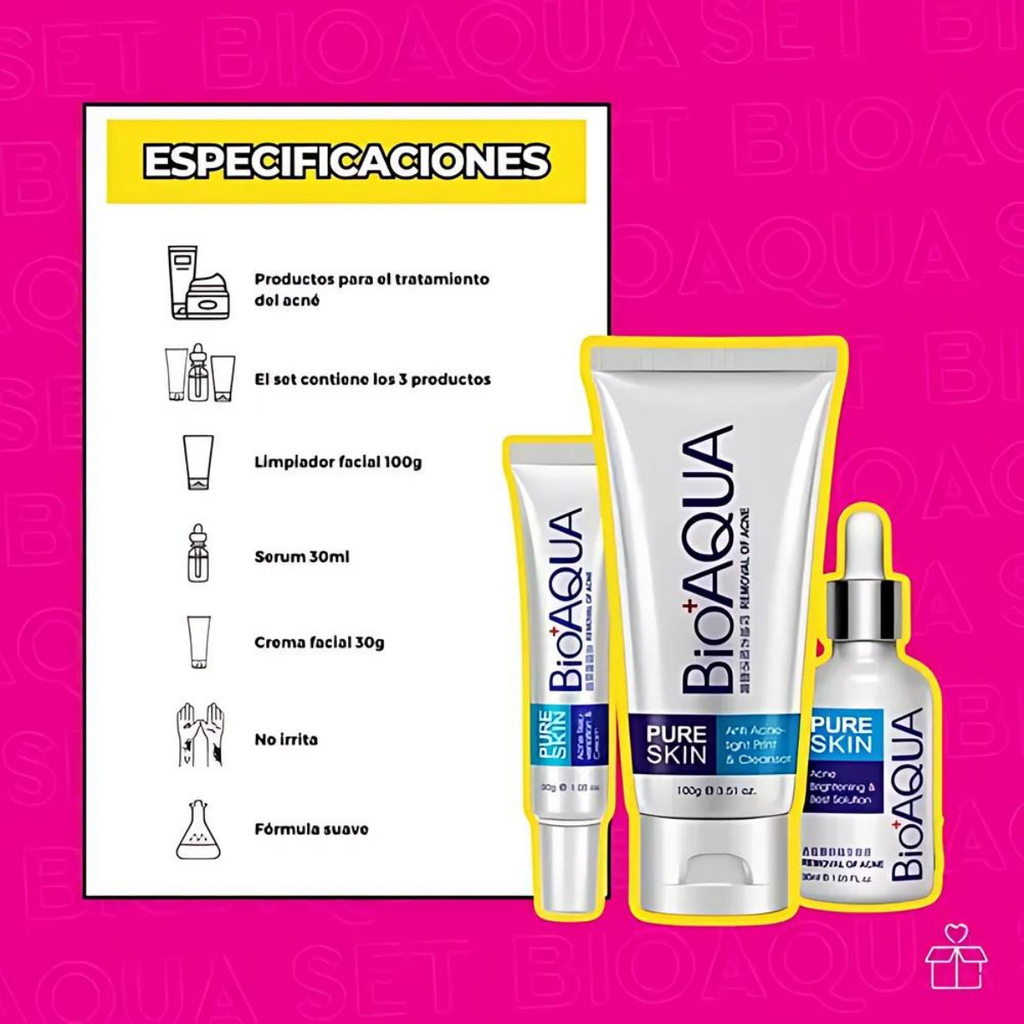Set De 3 Pure Skin Bioaqua Retira Acne Espinillas Grasa OnlyShop Mexico