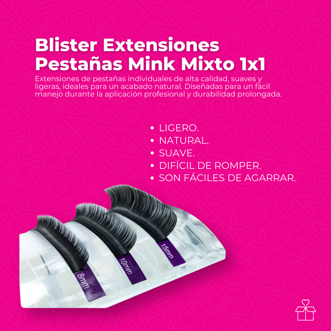 Blister Extensiones Pestañas Mink Mixto 1x1