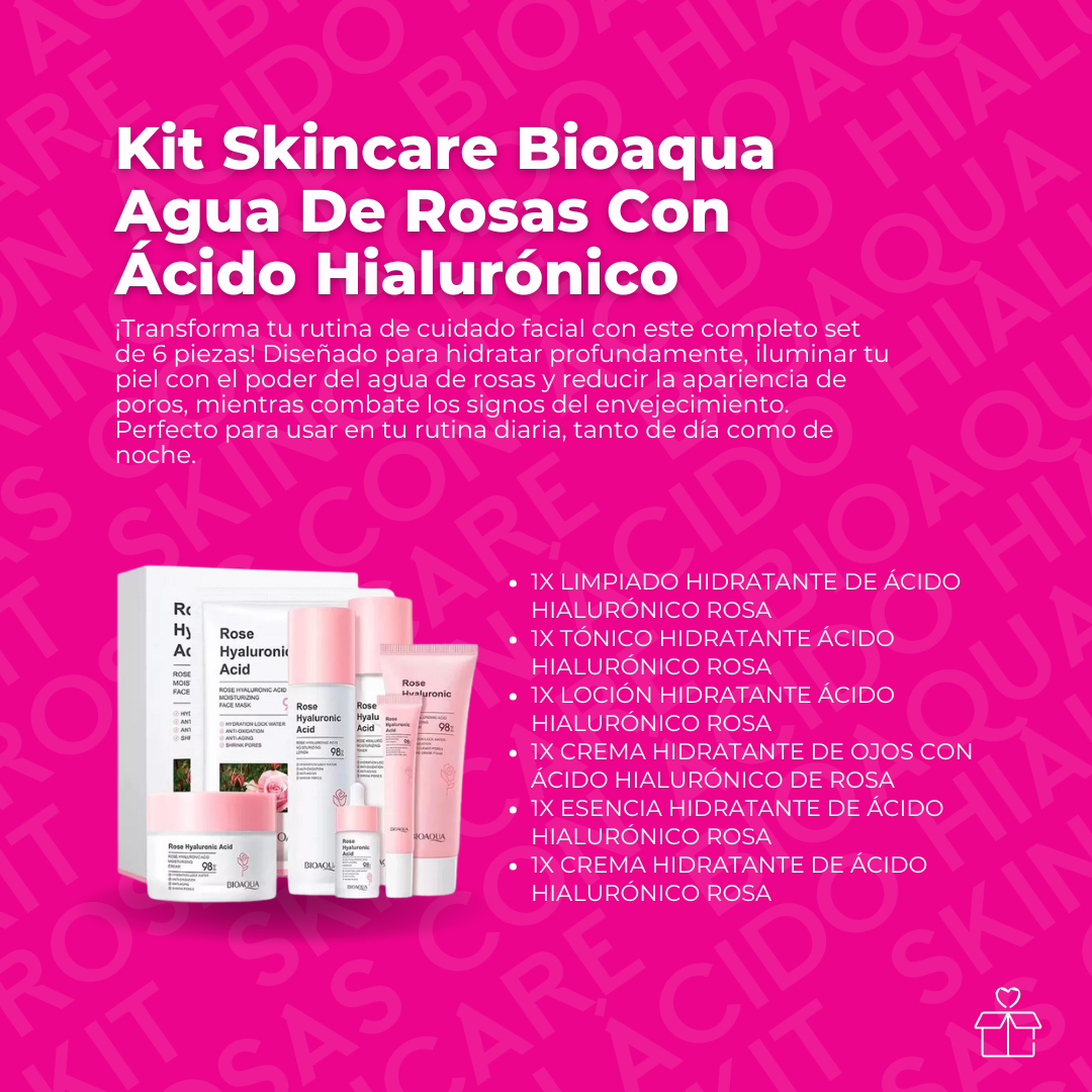 Kit Skincare Bioaqua Agua De Rosas Con Ácido Hialurónico