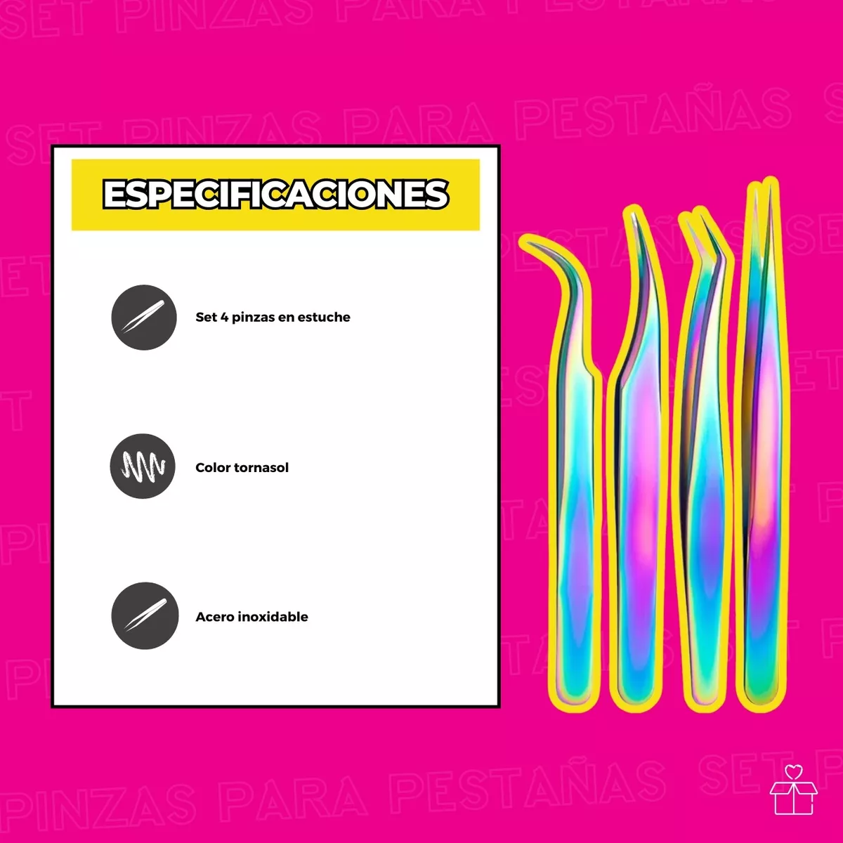 Set De 4 Pinzas Kit De Pestañas 1x1 Volumen Tornasol