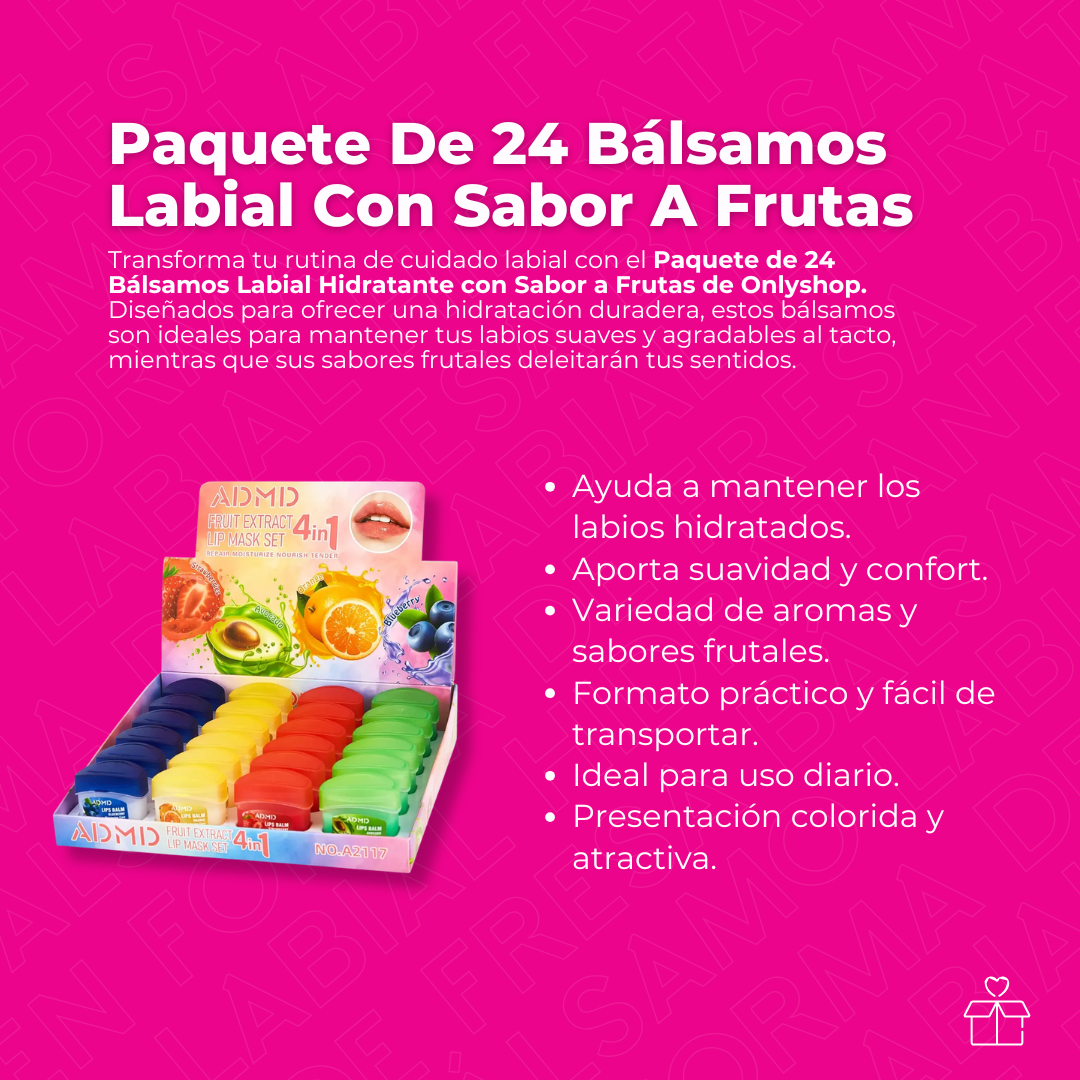 Paquete De 24 Bálsamos Labial Hidratante Con Sabor A Frutas