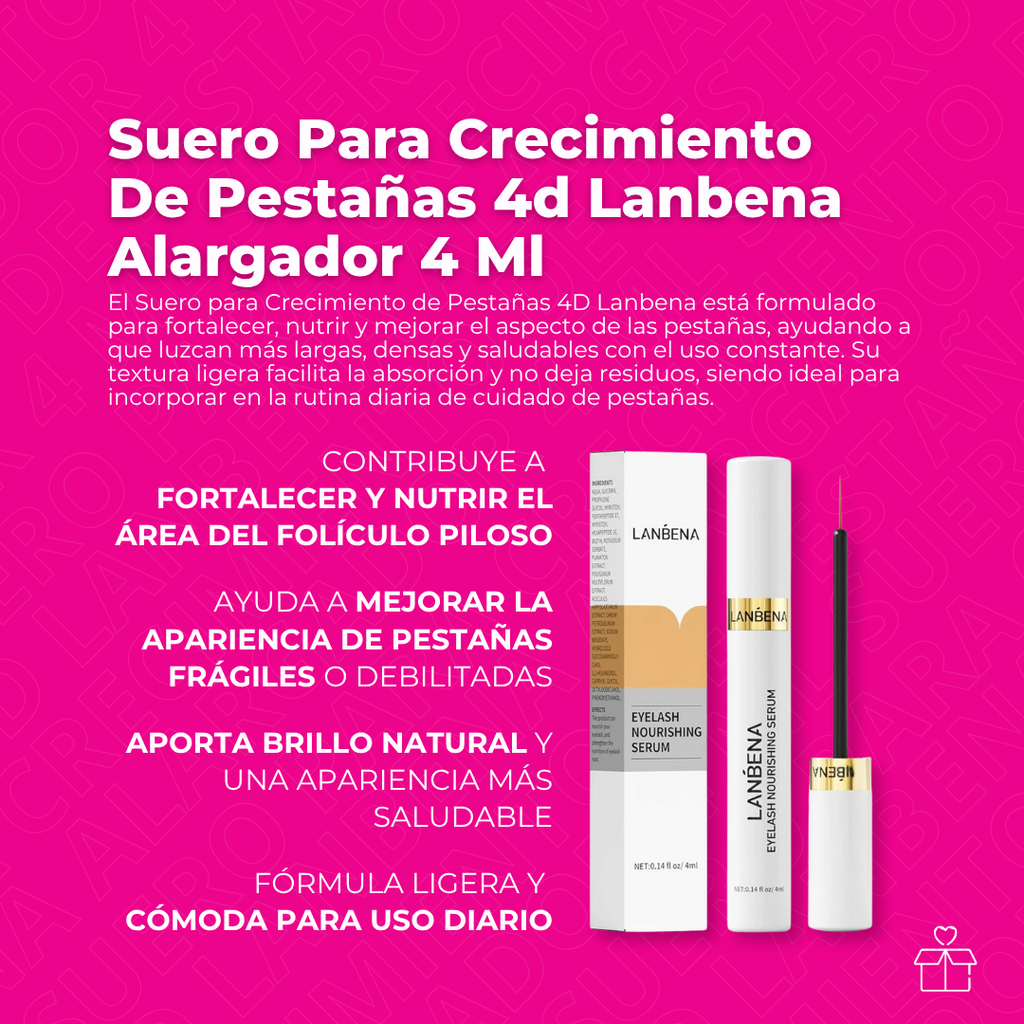 Suero Para Crecimiento De Pestañas 4d Lanbena Alargador 4 Ml
