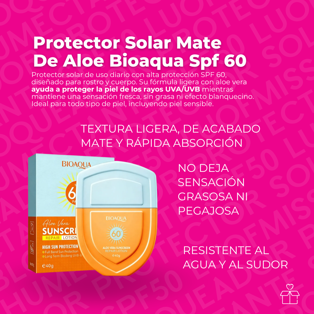Protector Bloqueador Solar Fps 60 Bioaqua Aloe Vera Mate