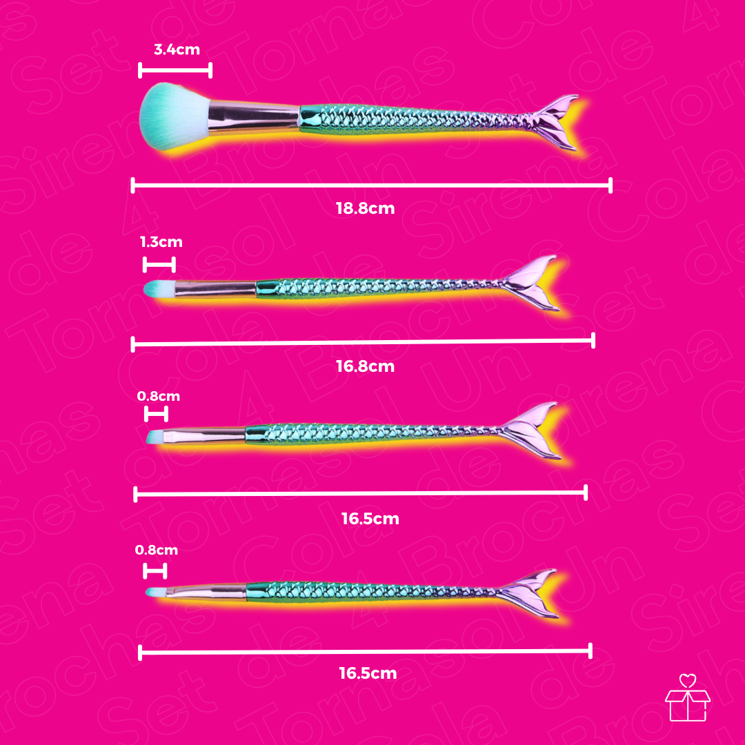 Un Set de 4 Brochas Cola de Sirena Tornasol