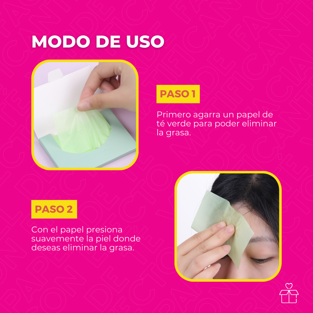 Papel De Té Verde Facial con Efecto Matificante