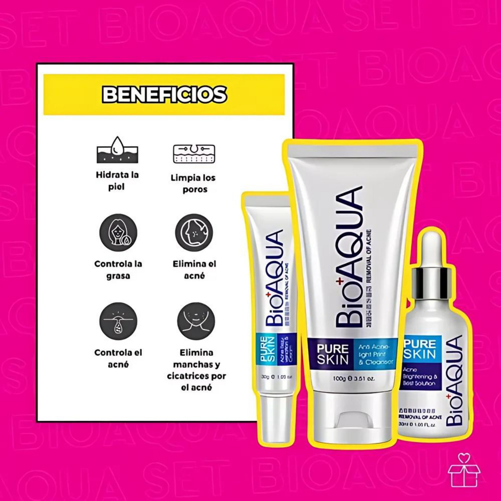 Set De 3 Pure Skin Bioaqua Retira Acne Espinillas Grasa OnlyShop Mexico