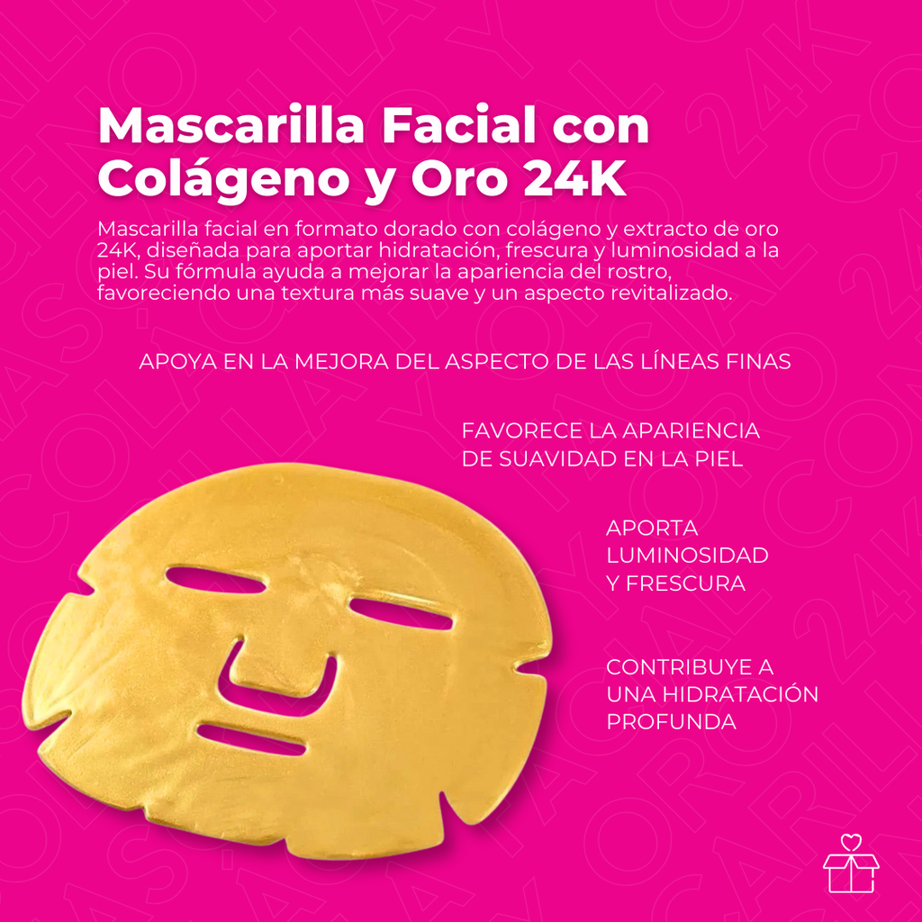 Mascarilla Facial con Colágeno y Oro 24K 200 Pzas