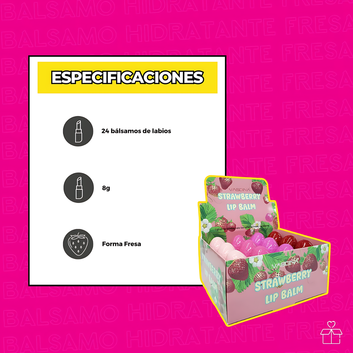 Bálsamos Hidratante De Labios Resecos De Fresa Rosas 24 Pza OnlyShop Mexico