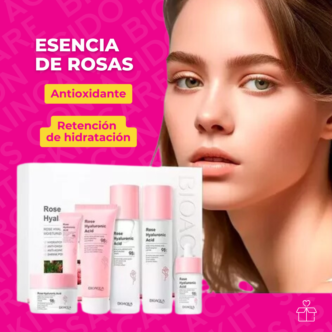 Kit Skincare Bioaqua Agua De Rosas Con Ácido Hialurónico