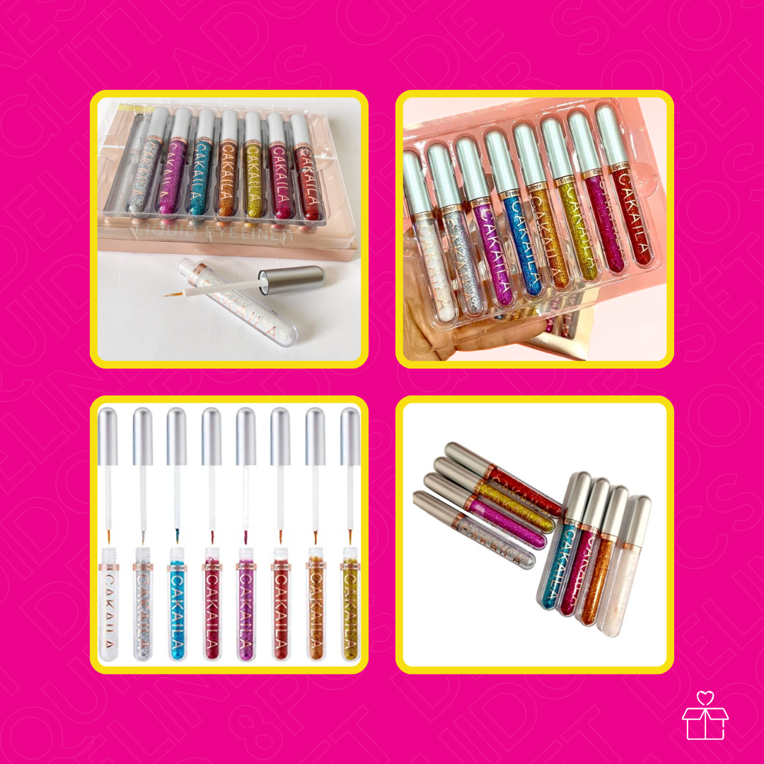Set Delineadores De Ojos Líquido 8pcs Glitter