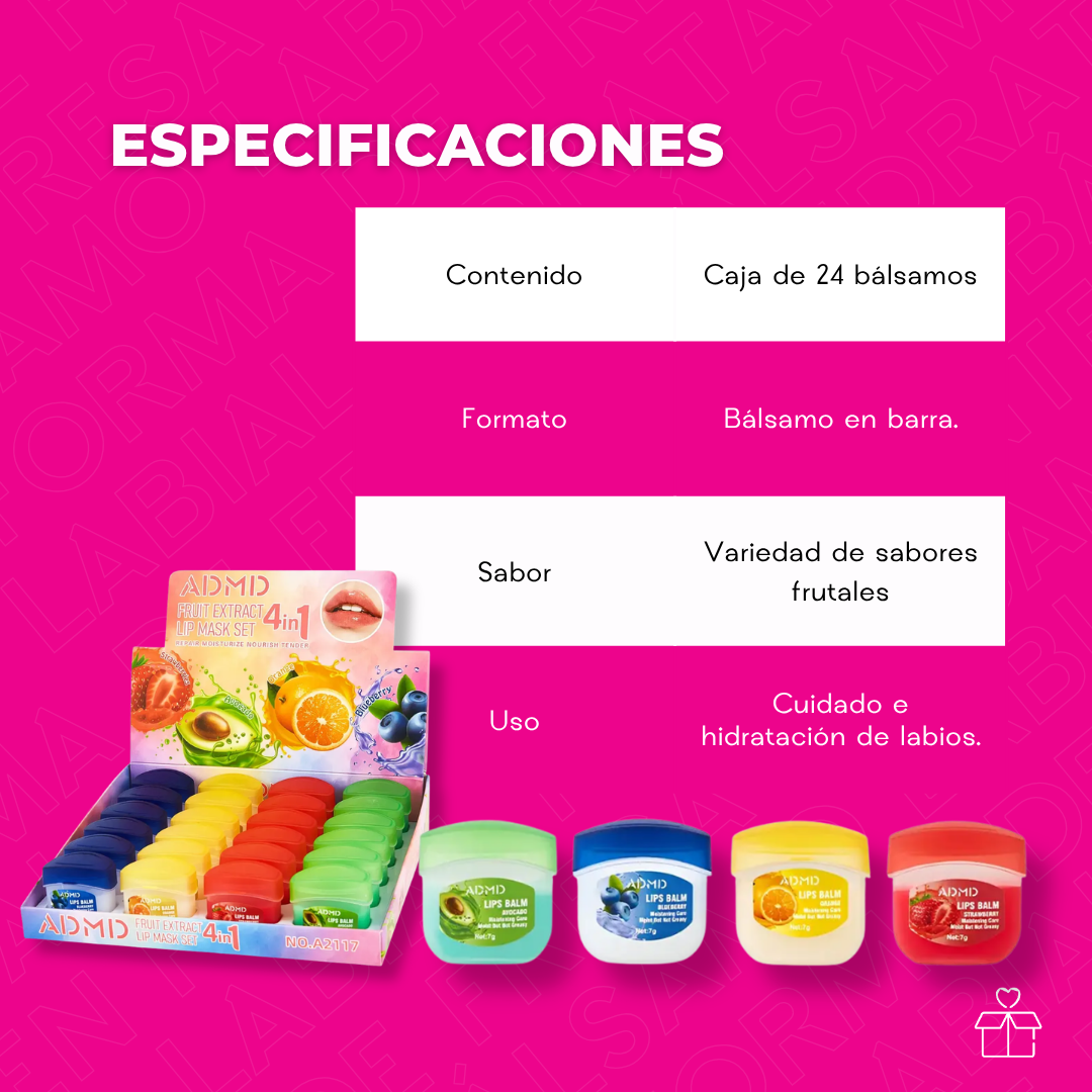 Paquete De 24 Bálsamos Labial Hidratante Con Sabor A Frutas