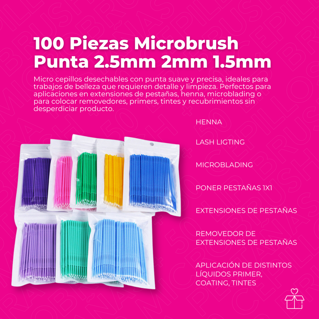 100 Microbrush, 50 Cepillos, 50 Lip Brush Pestañas Y Cejas Color Al Azar