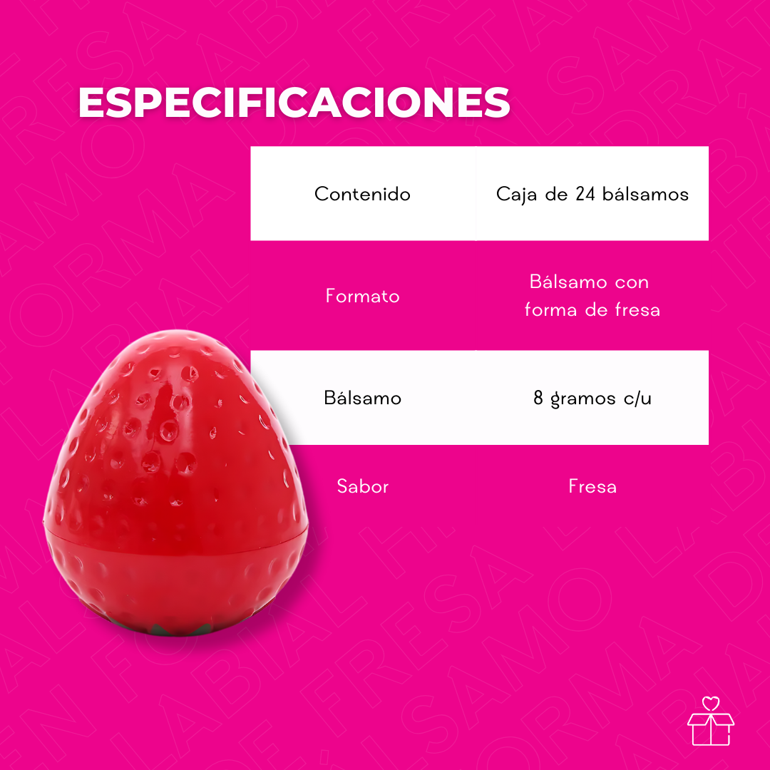 Bálsamo Labial Hidratante en Forma de Fresa – Pack 24 piezas