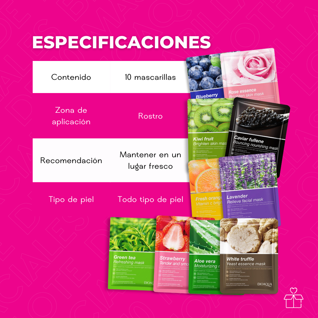 Lote de 10 Mascarillas Faciales Bioaqua