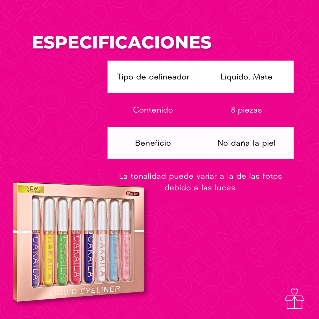 Set Delineadores De Ojos Líquido 8pcs Mate Colores