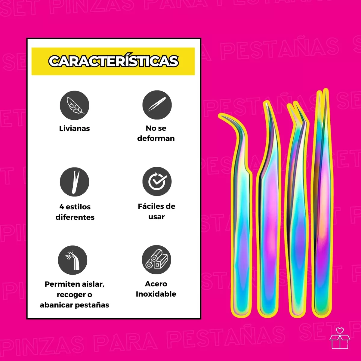 Set De 4 Pinzas Kit De Pestañas 1x1 Volumen Tornasol