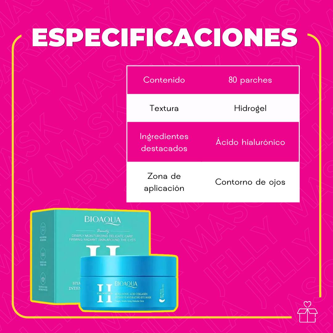 Parches mascarilla para ojos hidratantes con ácido hialurónico (80 pzas)