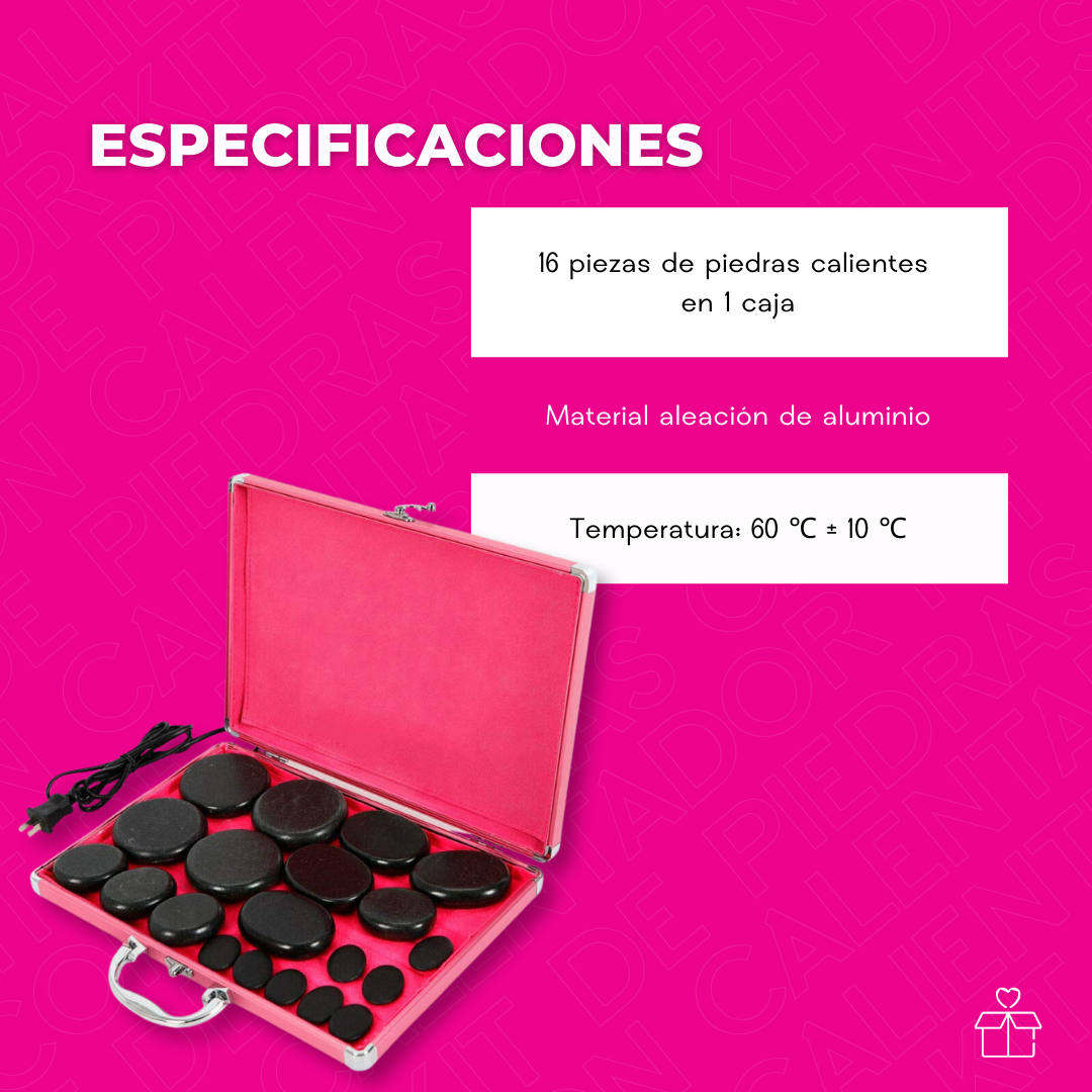 Kit De Piedras Calientes Con Calentador 16 Piedras Relajante