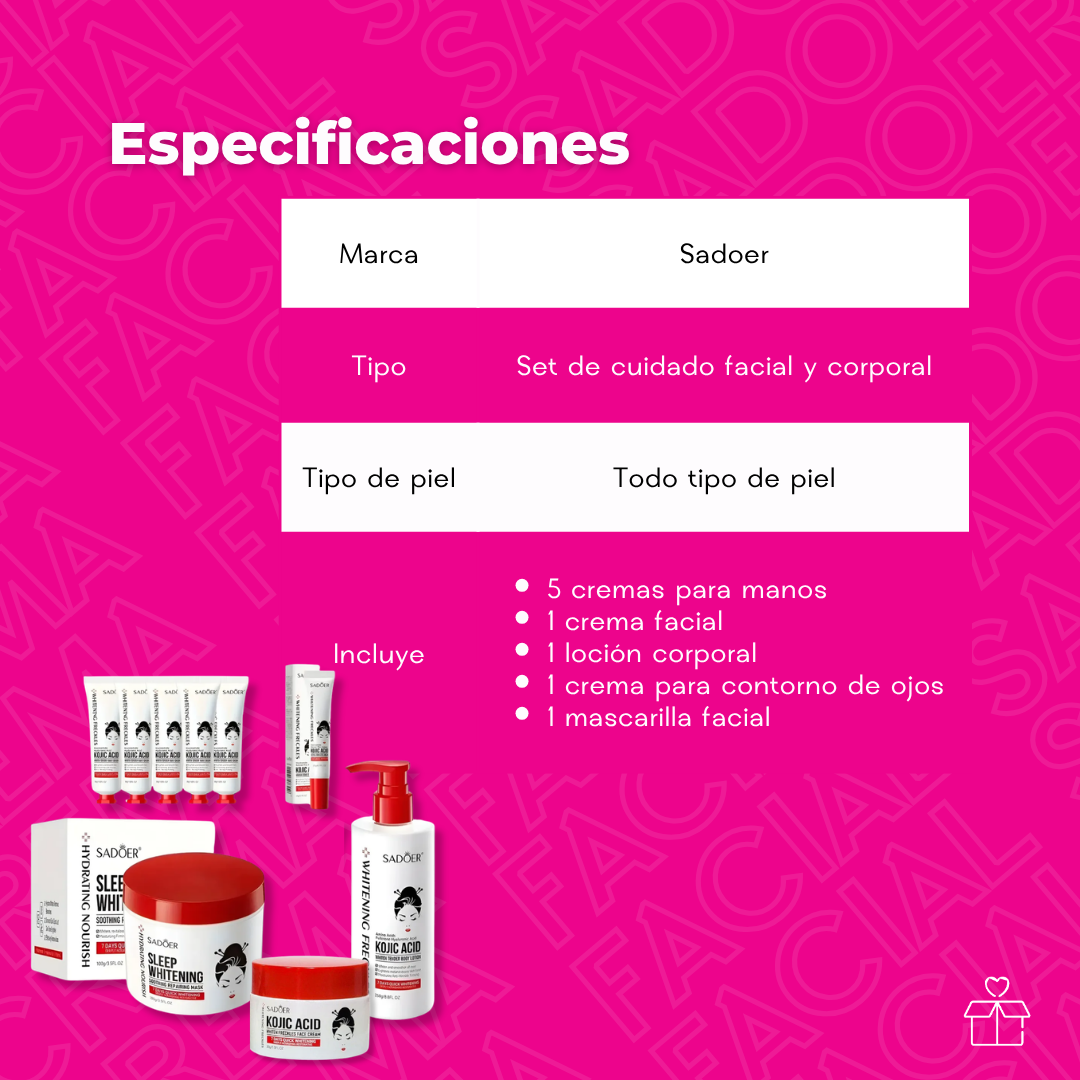 Set Manchas Aclarante Crema Ácido Kojico Sadoer 9 Piezas