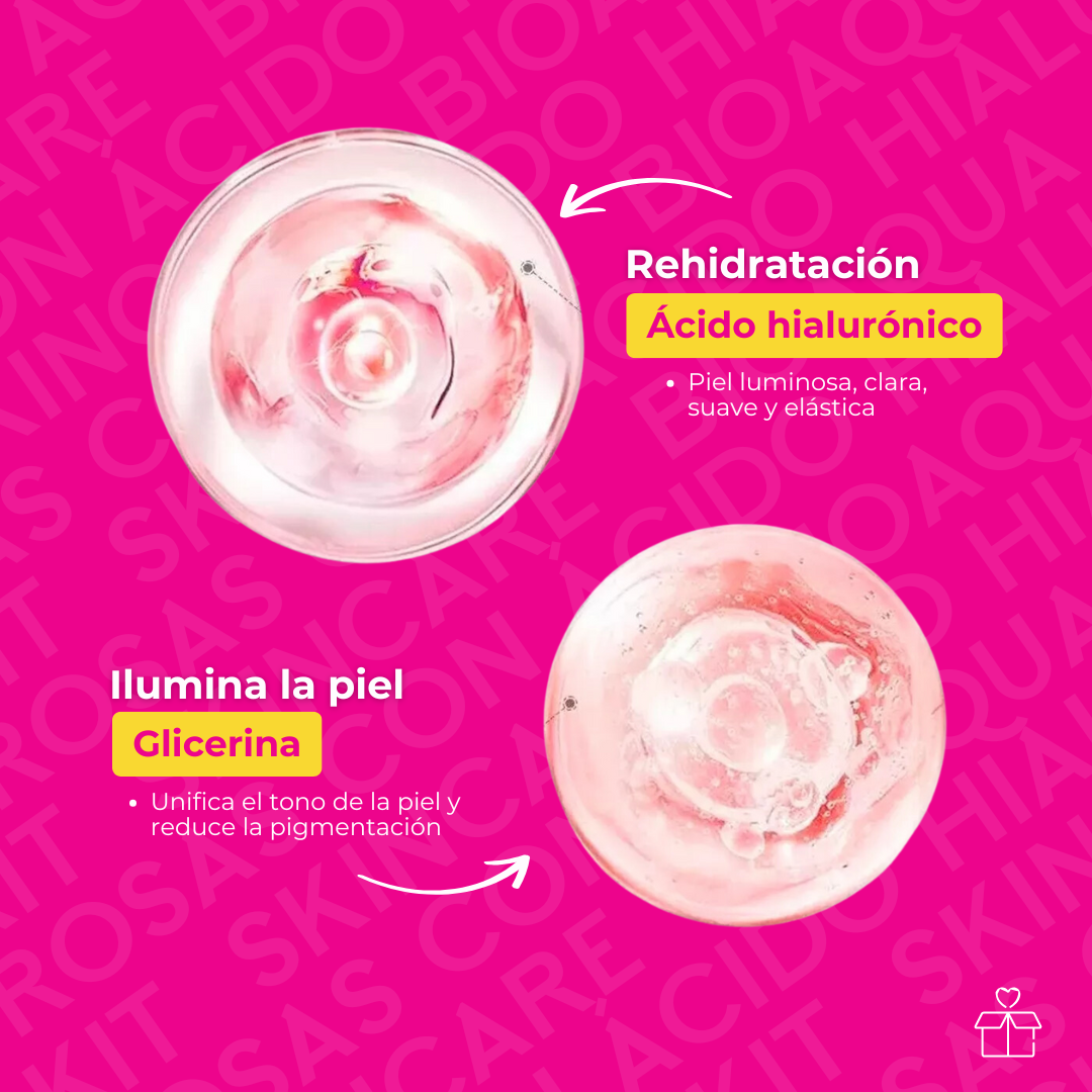 Kit Skincare Bioaqua Agua De Rosas Con Ácido Hialurónico
