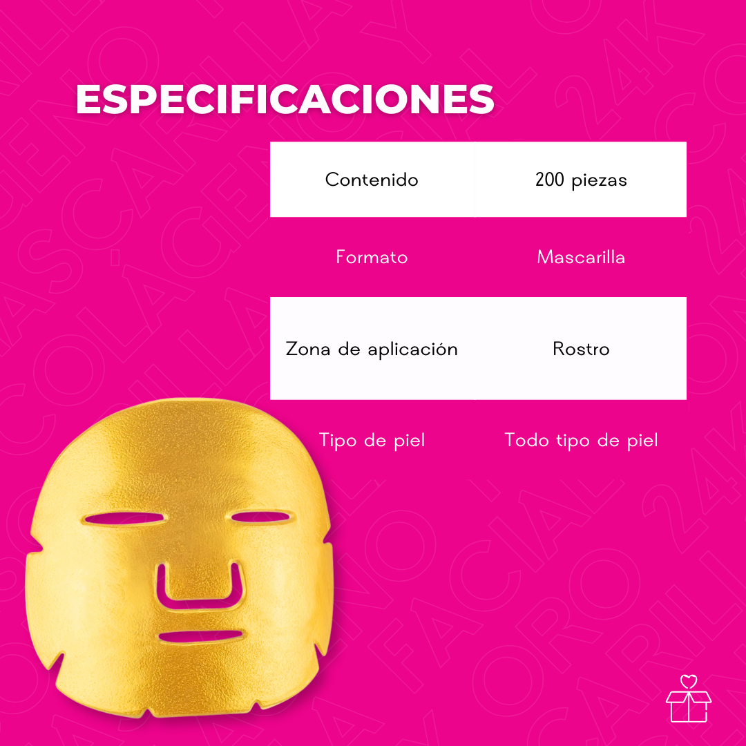 Mascarilla Facial con Colágeno y Oro 24K 200 Pzas