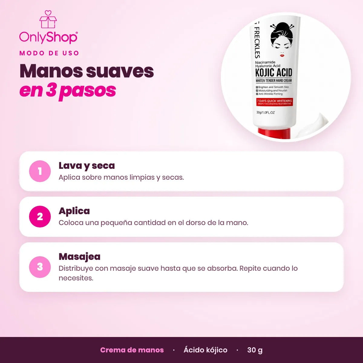 Crema de Manos Ácido Kójico Sadoer 30 g con Niacinamida | OnlyShop