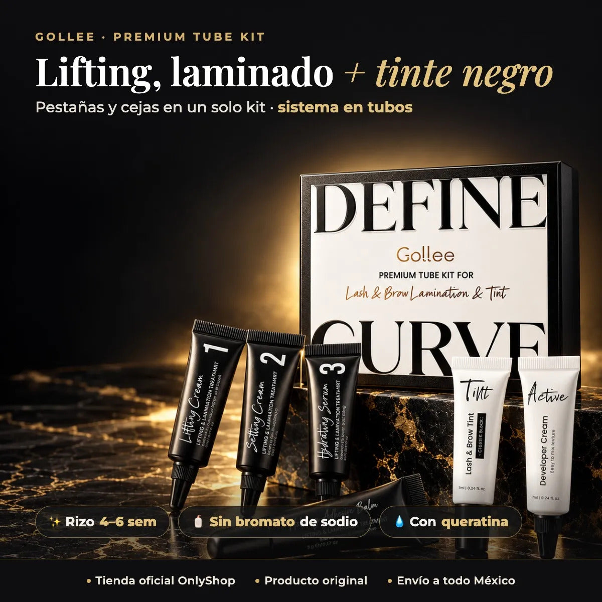 Lifting, laminado y tinte negro en un solo kit