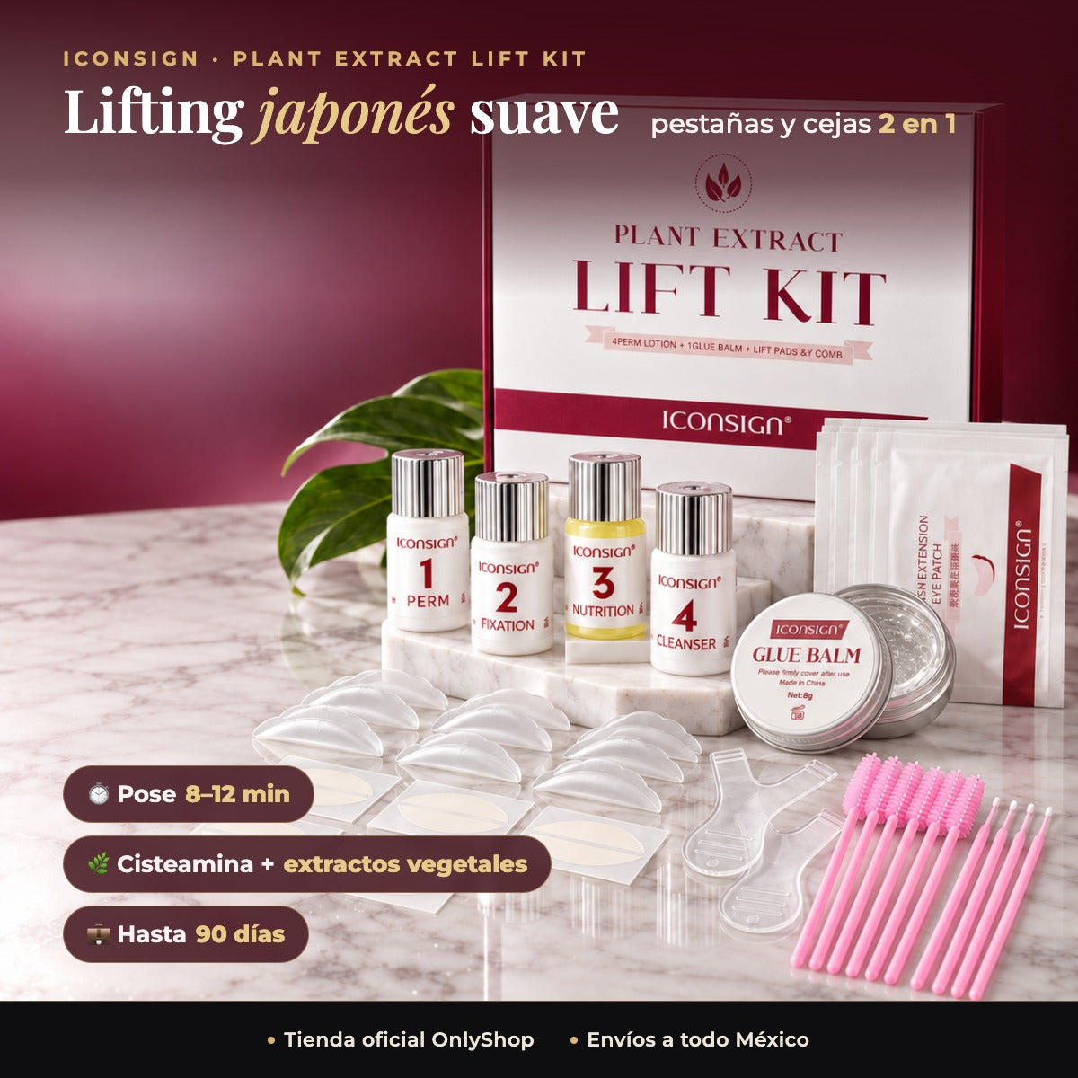 Kit de Lifting para Pestañas y Cejas ICONSIGN con Bálsamo Adhesivo Plant Extract