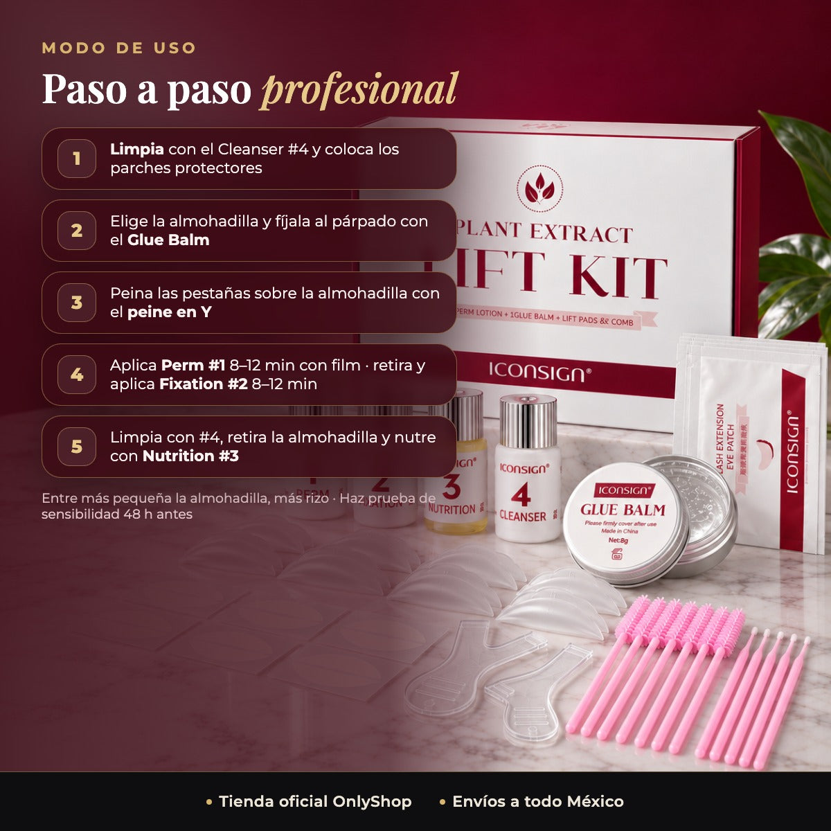 Kit de Lifting para Pestañas y Cejas ICONSIGN con Bálsamo Adhesivo Plant Extract