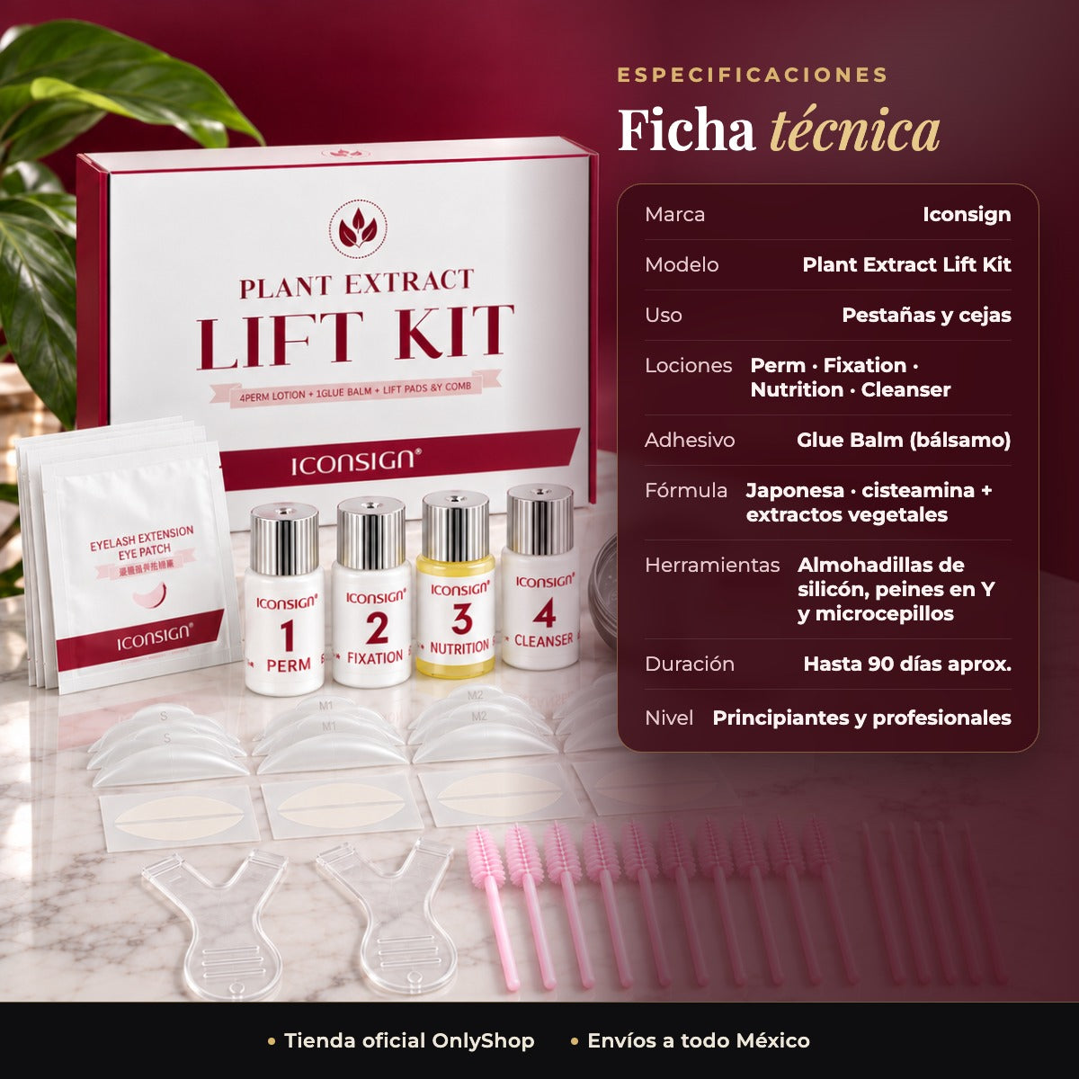 Kit de Lifting para Pestañas y Cejas ICONSIGN con Bálsamo Adhesivo Plant Extract
