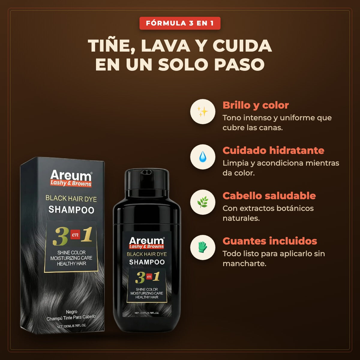 Shampoo Tinte Areum 3 en 1