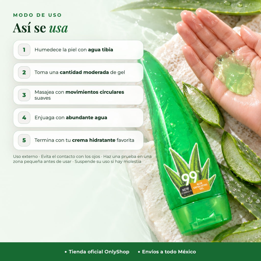 Gel de Aloe Vera 99% Limpiador y Exfoliante para Cara y Cuerpo — Modo de uso | OnlyShop