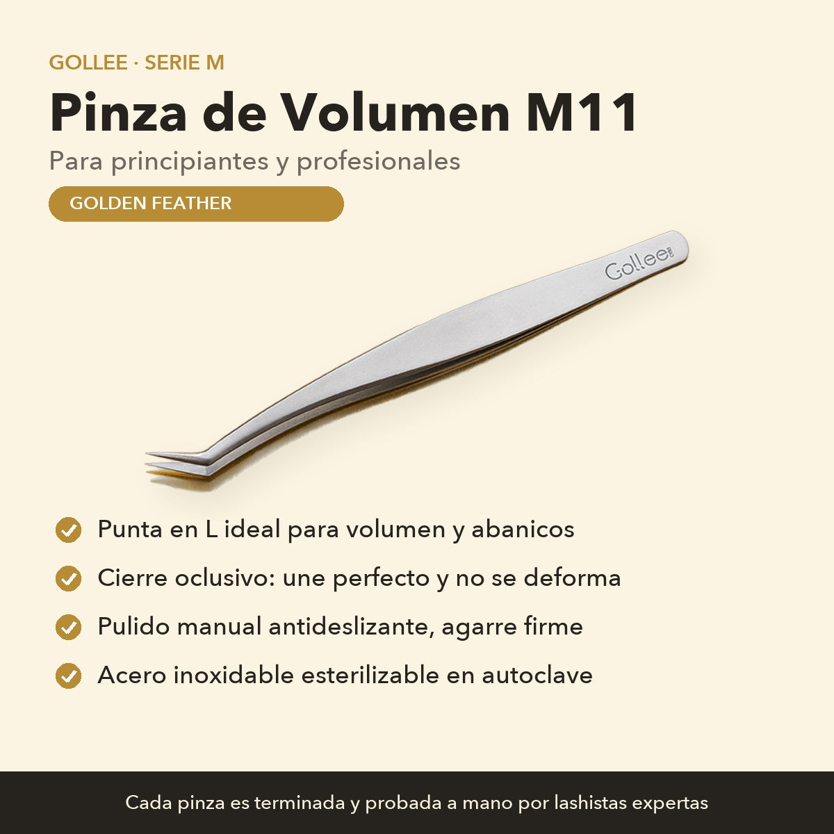 Pinza para Extensiones de Pestañas de Volumen Gollee M11 Golden Feather