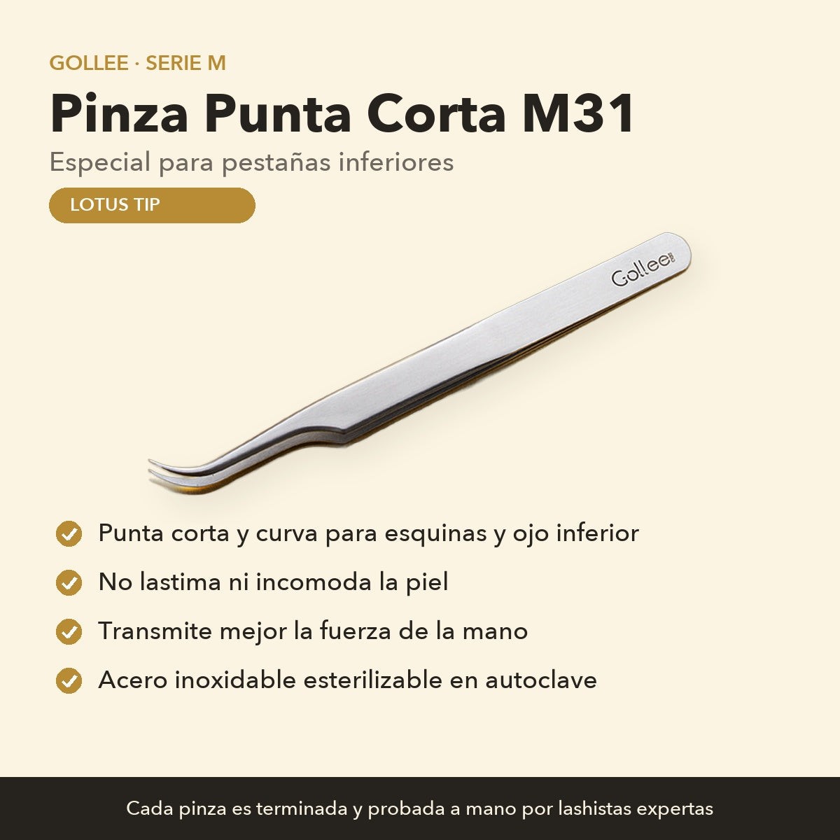 Pinza para Extensiones de Pestañas Inferiores Gollee M31 Lotus Tip