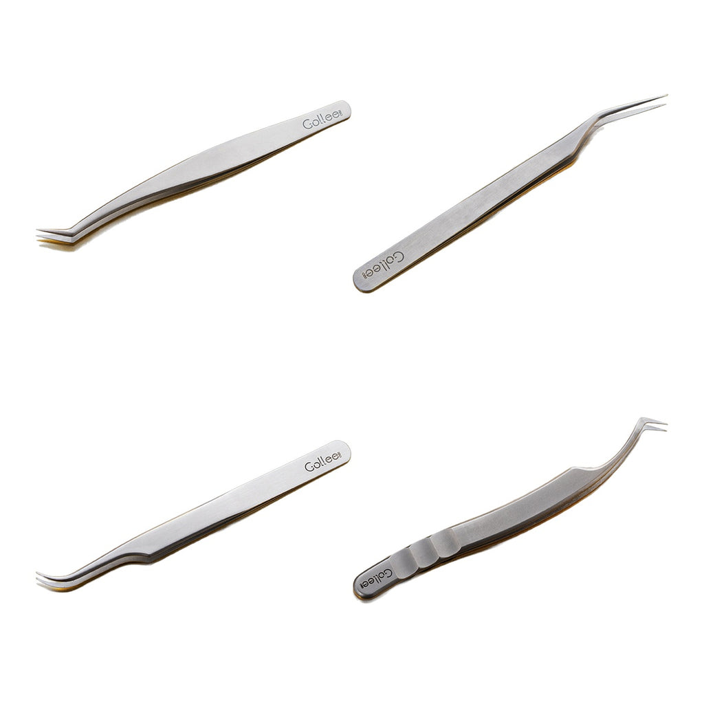 Set 4 Pinzas para Extensiones de Pestañas Gollee Serie M (M11, M21, M31, M41)
