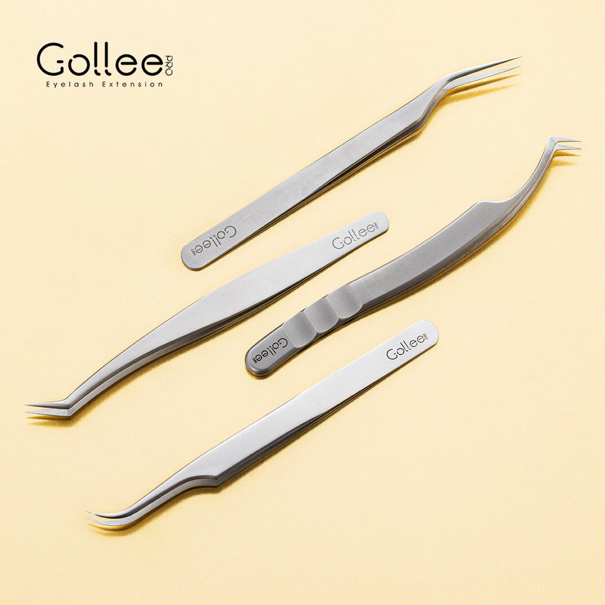 Set 4 Pinzas para Extensiones de Pestañas Gollee Serie M (M11, M21, M31, M41)