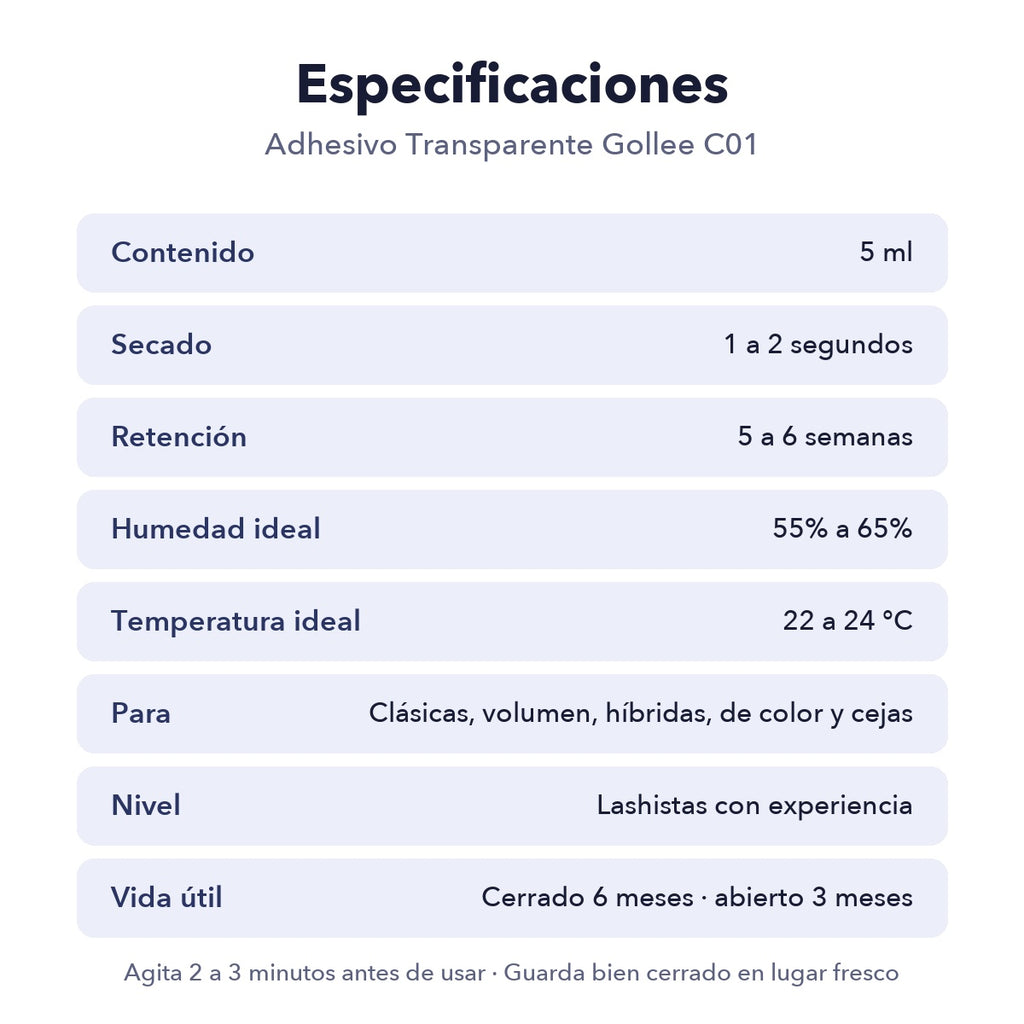 Adhesivo Transparente para Extensiones de Pestañas Gollee C01 5 ml
