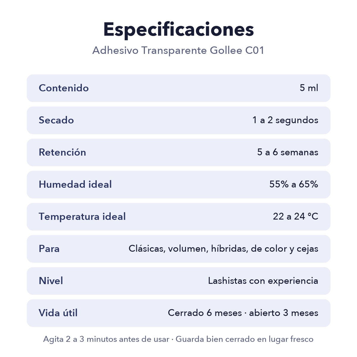 Adhesivo Transparente para Extensiones de Pestañas Gollee C01 5 ml