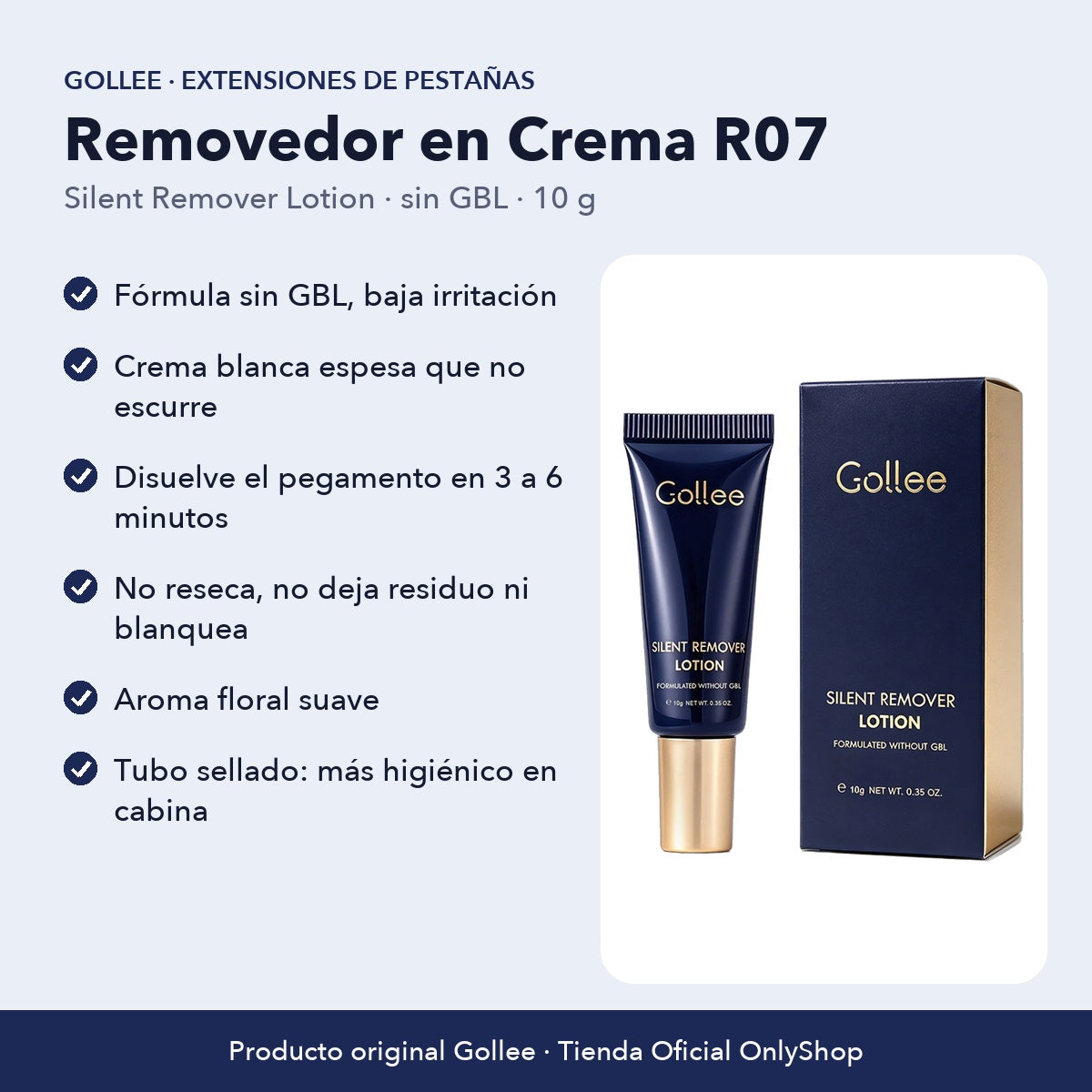 Removedor en Crema para Extensiones de Pestañas Gollee R07 sin GBL 10 g