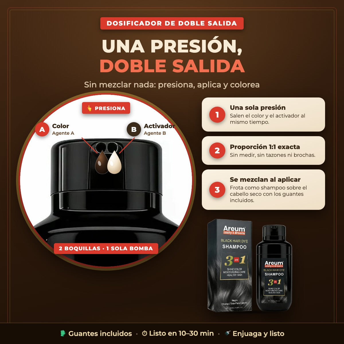 Shampoo Tinte Cubre Canas Areum 3 en 1 · 500 ml