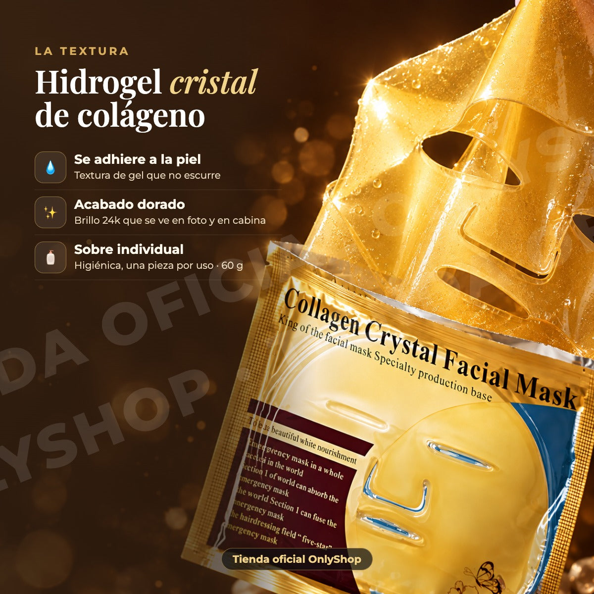 Mascarilla facial dorada de colágeno 24k paquete 200 piezas