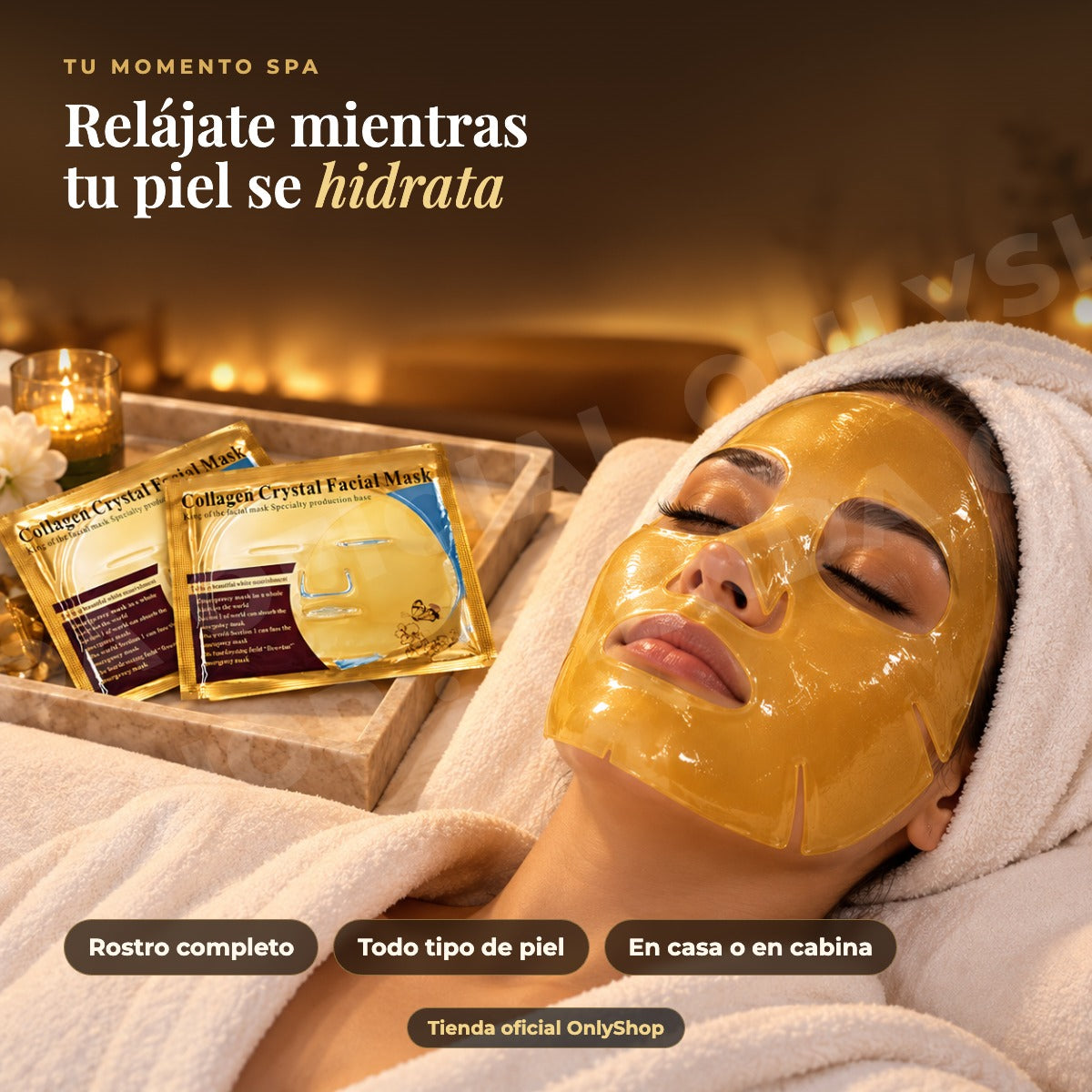 Mascarilla facial dorada de colágeno 24k paquete 200 piezas